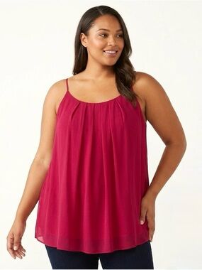 Vince Camuto Pleated Spaghetti Strap Cami Top Pink Wild Hibiscus Plus Size 3X